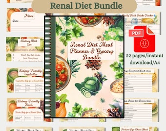 Renal Diet Food List and Chart, Supports Kidney Disease Meal Planning and Prevents Damage, Grocery Guide,Tracker and Nutritional Recipes PDF