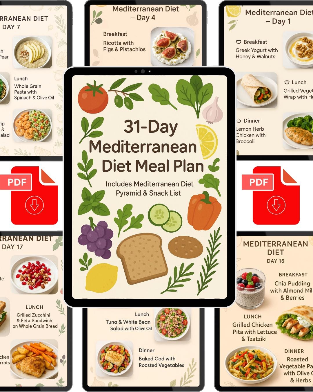 31-day Mediterranean Diet Meal Plan With Pyramid Guide – Healthy Breakfast,  Lunch and Dinner Planner for Beginners and Chronic Disease Care