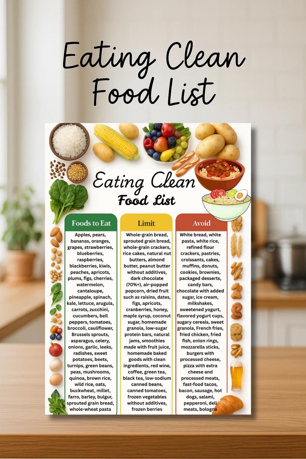 Clean Eating Food List & Meal Plan Printable – Whole Food Chart for ...