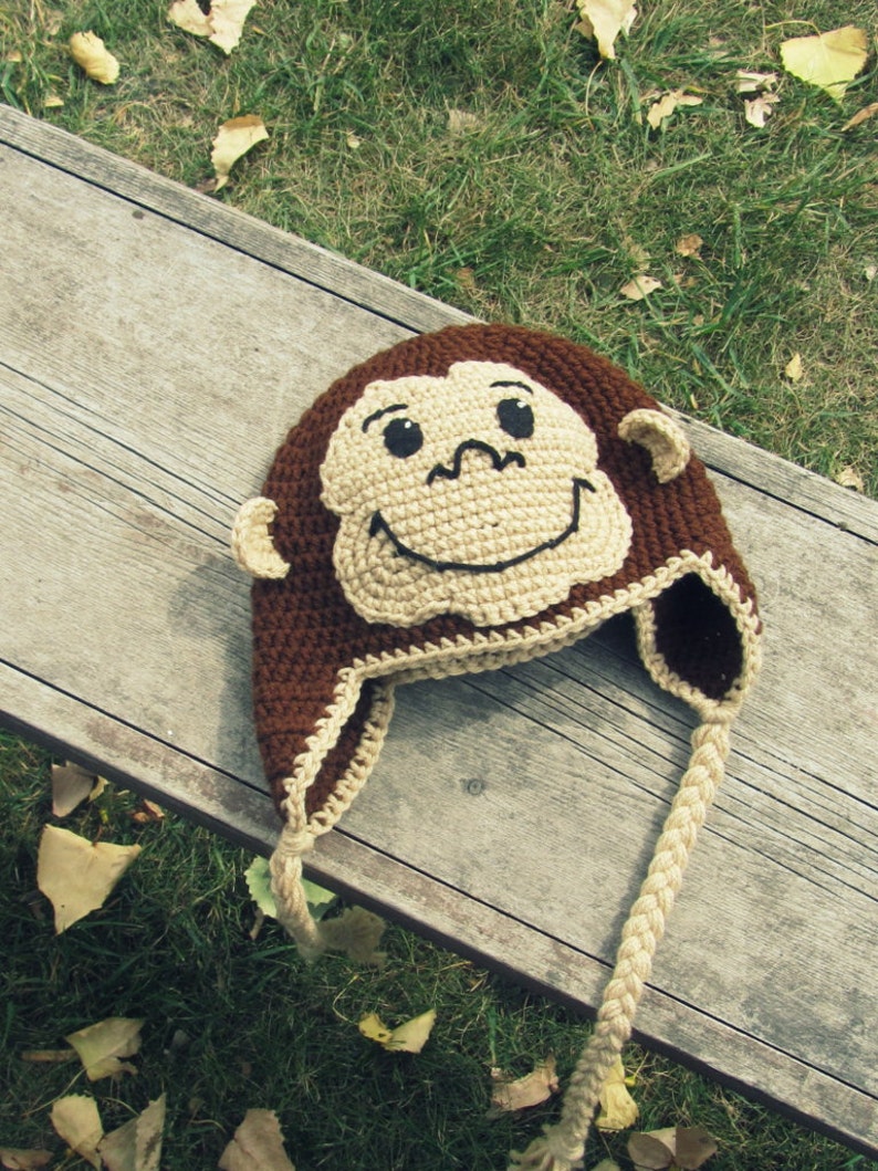 Curious George Monkey Hat Crochet Ear Flap Toddler to Tween | Etsy