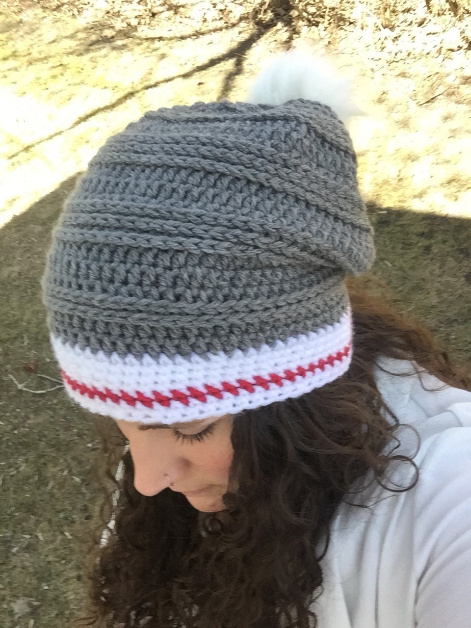Slouchy Sock Hat/Wool Sock Hat/Grey and Red Sock Hat Etsy
