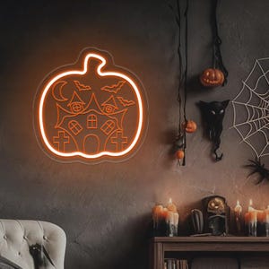 Halloween Pumpkin Neon Sign: Witch House Party Decor