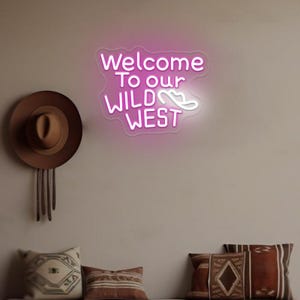 Welcome To Our Wild West Cowboy Hat Neon Sign,Cowboy Wall Decor,Wild West Home Decor,Vintage Western Sign,Cowboy Room Decor,Cowboy Bar Decor