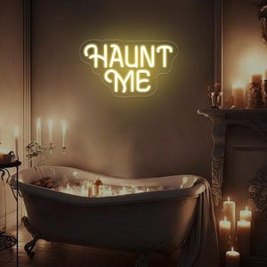 Haunt Me Neon Sign: Gothic Home Decor, Dark Romance LED Light