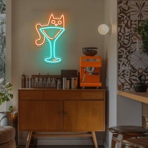Cute Cat Martini Neon Sign,Catini Wall Art Decor,Cat Light Sign,Home Bar Decor,Martini Lover Gift,Cocktail Club Wall Sign,Retro Alcohol Gift
