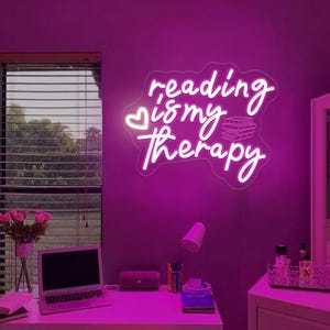 Reading Is My Therapy Neon Sign: Bookworm Library Wall Decor