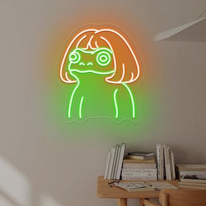 Frog Neon Sign,Frog Sign Wall Art,Spooky Frog Sign Decor,Nursery Fun Decor Neon,Kids Room Art Decor,Frog With Hair Fun Sign,Frog Lover Gifts