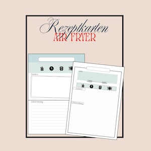 Rezeptbuch für Heißluftfritteuse, Air Fryer A5 PDF | Rezeptnotizbuch | Küchenplaner | Ausfüllbares Rezeptjournal