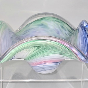 Murano Style Bowl Pastel Swirl Freeform Handerkerchief Handblown BEAUTIFUL