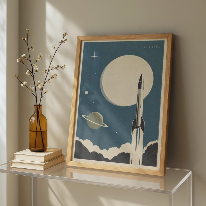 Retro Space Rocket Launch Poster, Vintage 1960s NASA Style Wall Art ...