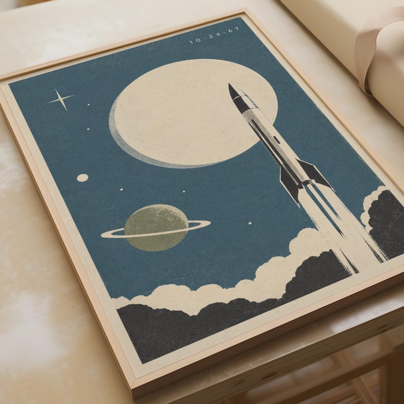 Retro Space Rocket Launch Poster, Vintage 1960s NASA Style Wall Art ...