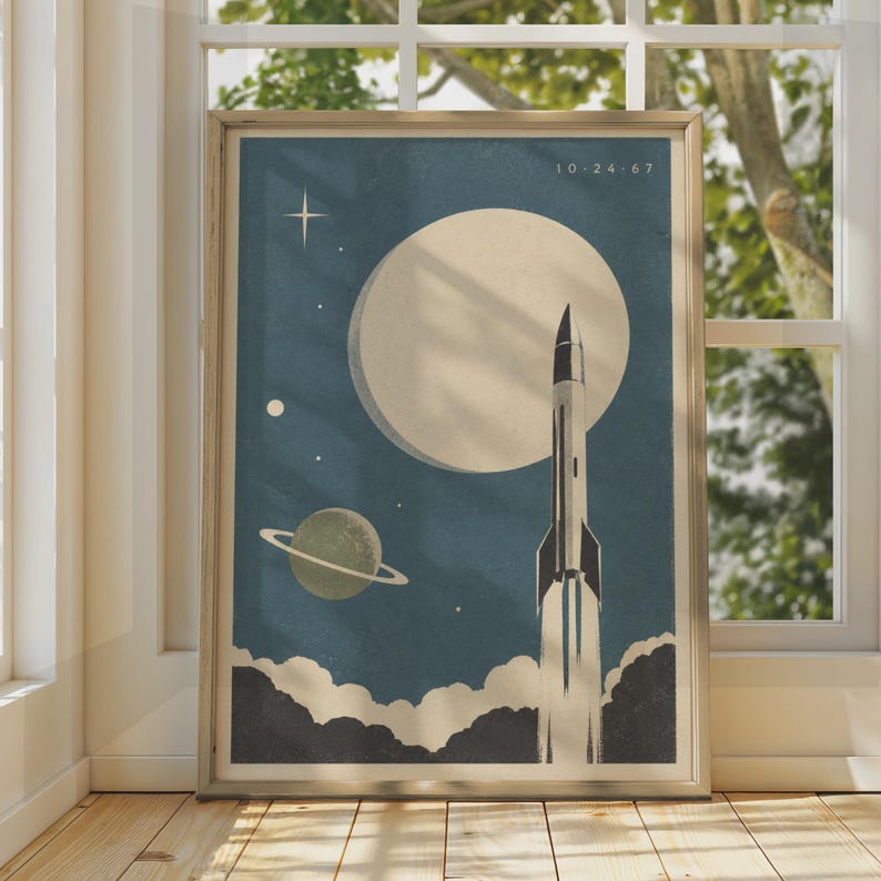Retro Space Rocket Launch Poster, Vintage 1960s NASA Style Wall Art ...