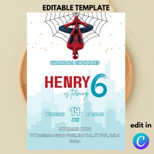 Editable kids favorite Spiderman Birthday Invitation Template / Hello Its My Birthday Invitation Template / Kids Birthday Invite