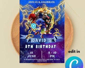 Bearbeitbare Sonic Geburtstagseinladungsvorlage / Sonic Kids Geburtstagseinladungsvorlage / Bearbeitbare Sonic Geburtstagseinladung / Geburtstagsvorlage