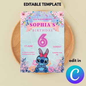 Editable Stitch Birthday Invitation Template / Stitch Birthday Invitation Template / Kids Birthday Invitation Template / Editable kid invite