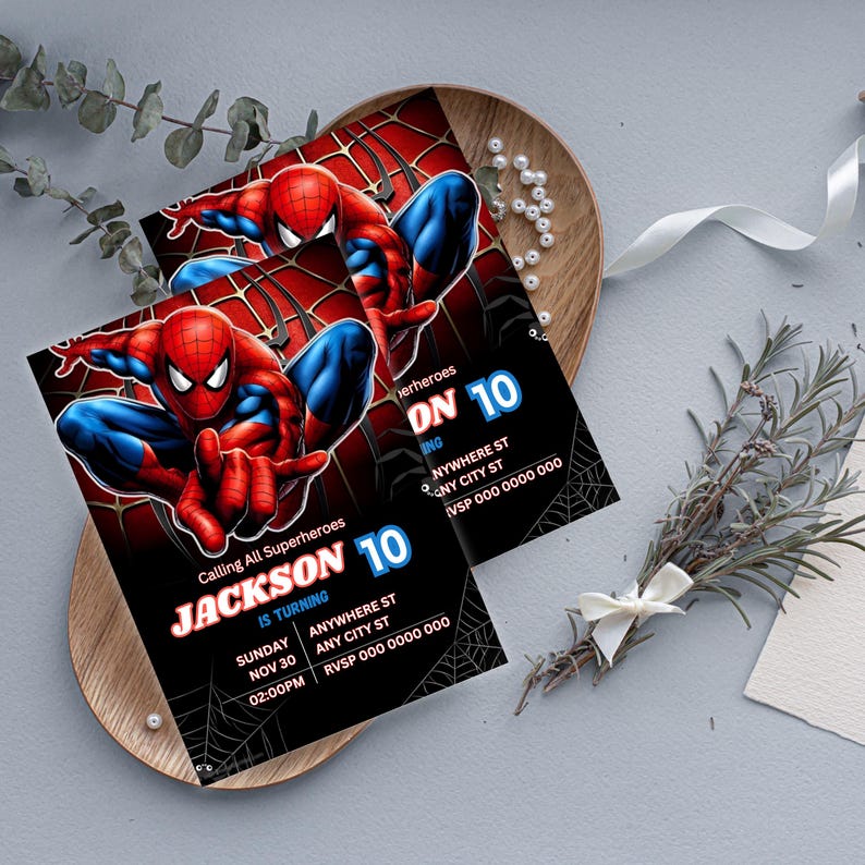 Modello modificabile per invito di compleanno di Spiderman / Modello per invito di compleanno di Spiderman per bambini / Modello per invito di compleanno per bambini immagine 2