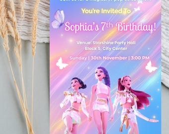 K-Pop Dämonenjäger Einladungskarte zum Geburtstag | Bearbeitbare Canva Vorlage | Anime Party einladen | Digitaler Download | Ausdruckbare Kinder Geburtstagskarte