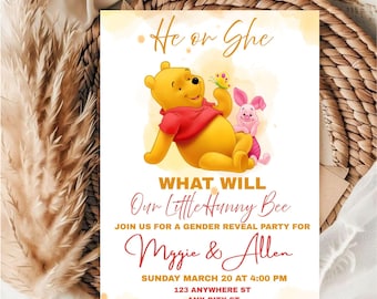 Editable Winnie the Pooh Gender Reveal Invitation Template / Winnie the pooh Gender Reveal Invitation Template / Editable Gender Reveal
