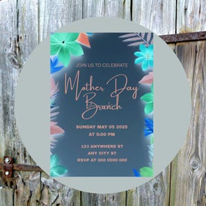 Plantilla de invitación editable para el Día de la Madre / Plantilla de invitación para un brunch con un feliz Día de la Madre / Invitación editable para el Día de la Madre imagen 3