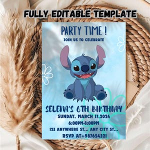 Editable Stitch Birthday Invitation Template / Kids Birthday invitation Template / Editable Kids Stitch Birthday Invitation Template