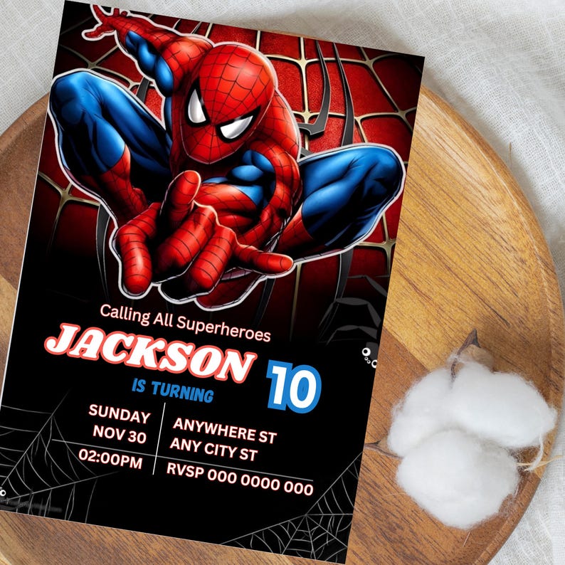 Modello modificabile per invito di compleanno di Spiderman / Modello per invito di compleanno di Spiderman per bambini / Modello per invito di compleanno per bambini immagine 6
