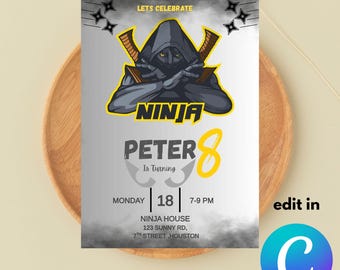 Editable Ninja Birthday party invitation template /  Ninja Party Invitation Template / Birthday invitation Template / kids Party Invite