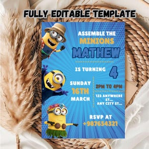 Editable Minions Birthday Invitation Template / Kids Minions Birthday Invitation Template / Minion Birthday Invitation Template For Kids