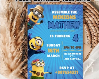 Editable Minions Birthday Invitation Template / Kids Minions Birthday Invitation Template / Minion Birthday Invitation Template For Kids