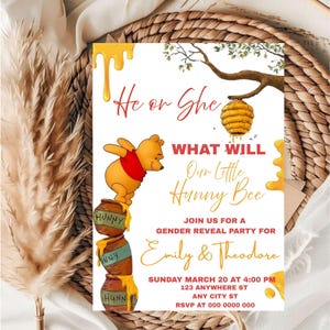 Editable Gender Reveal Invitation Template / He or She Invitation Template  / Its a pooh  Gender reveal Invitation Template