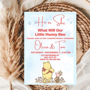 Editable Winnie the Pooh Gender Reveal Invitation Template / Editable Gender Reveal Invitation Template / He or She Gender Reveal Invitation