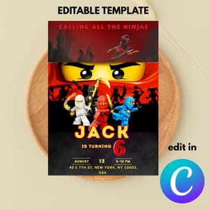 Modello modificabile per invito di compleanno Ninja / Modello per invito di compleanno per bambini Ninja / Modello modificabile per invito di compleanno per bambini