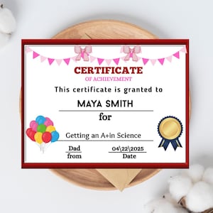 Editable Kids Award Certificate / Editable Certificate of Achievement / Editable School Prize Certificate/ Toddler Certificate