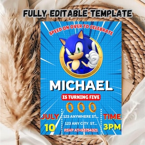 Modèle modifiable d'invitation d'anniversaire Sonic / modèle d'invitation d'anniversaire d'enfants / modèle d'invitation d'anniversaire Sonic The Hedgehog