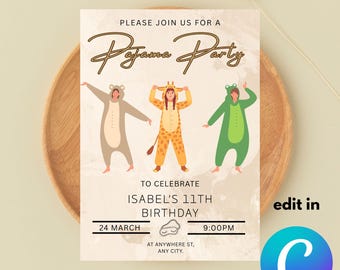 Editable Pajama Party Birthday Invitation Template  /  Editable Birthday invitation Template /  Pajama Party Invitation Template