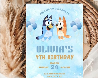Editable Bluey Birthday Invitation Template / olivia 1st Birthday Invitation Template / Kids Birthday Invitation Template / Editable Invite