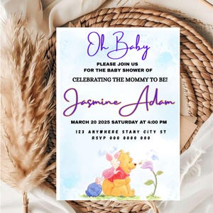 Editable Winnie The Pooh Baby Shower Invitation Template / Winnie The Pooh Baby Shower Invitation For Gender Reveal Party