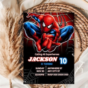 Bewerkbare Spider-Man-sjabloon verjaardagsuitnodiging / Spider-Man-sjabloon verjaardagsuitnodiging voor kinderen / sjabloon verjaardagsuitnodiging voor kinderen
