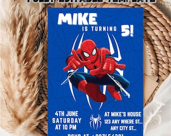 Plantilla de invitación editable para fiesta de cumpleaños de Spiderman / Plantilla de invitación para fiesta de cumpleaños de Spiderman / Invitación de cumpleaños editable para niños