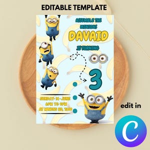 Editable Minions Birthday Invitation Template / Editable Kids birthday Invitation Template / kids minions Birthday Invitation Template