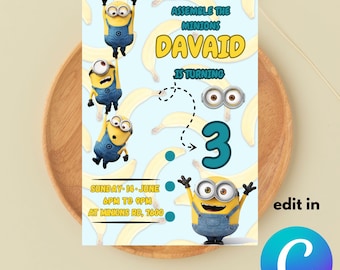 Editable Minions Birthday Invitation Template / Editable Kids birthday Invitation Template / kids minions Birthday Invitation Template