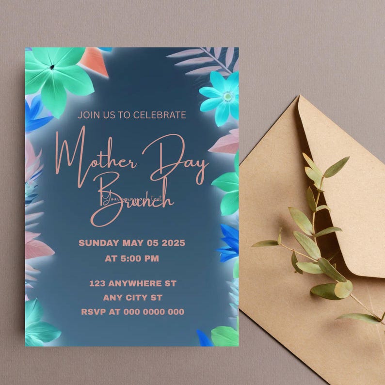 Plantilla de invitación editable para el Día de la Madre / Plantilla de invitación para un brunch con un feliz Día de la Madre / Invitación editable para el Día de la Madre imagen 5