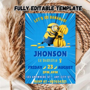 Editable Minions Birthday Invitation Template / Minions Birthday Invitation Template for Kids / kids Minion Birthday Invitation Template