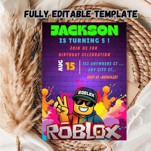 Editable Roblox Birthday Party Invitation Template / Roblox Birthday Party Invitation Template For Kids / kids Editable Birthday Template