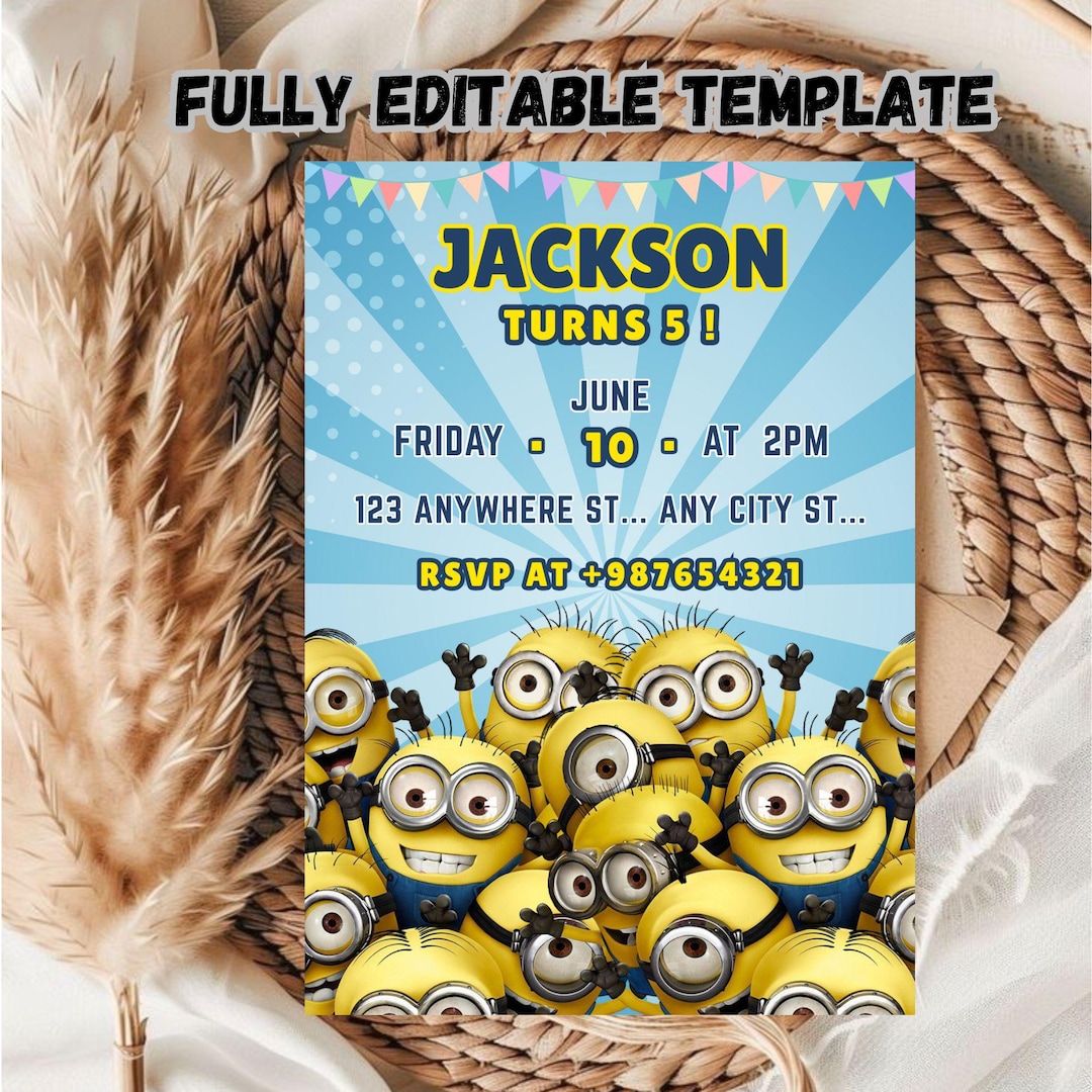 Editable Minions Birthday Invitation Template / Editable Kids Birthday ...