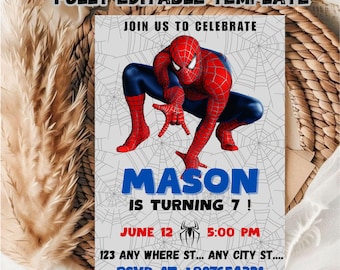 Editable Spiderman Birthday Invitation Template / Spiderman birthday Invitation Template / Editable Kids Birthday Invitation Template