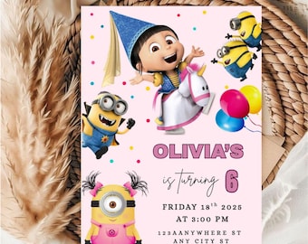 Modello di invito per la festa di compleanno dei Minions modificabile per bambini / Modello di invito per la festa di compleanno dei Minions modificabile per bambini / Compleanno dei Minions