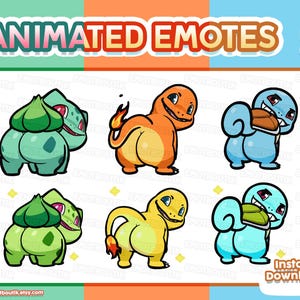 Animated Bundle 3 Starters Twerk Emote | Bulbasaur Charmander Squirtle & Shiny Version |  Twitch, Discord Streaming Emote (Digital Download)