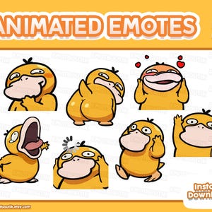 MEGA PAKET 14x Animerade Söta Psyduck Pack Emote | Rolig Vattenanka Glänsande | 1:a Generationen | Discord Streaming Emote (Digital Nedladdning)