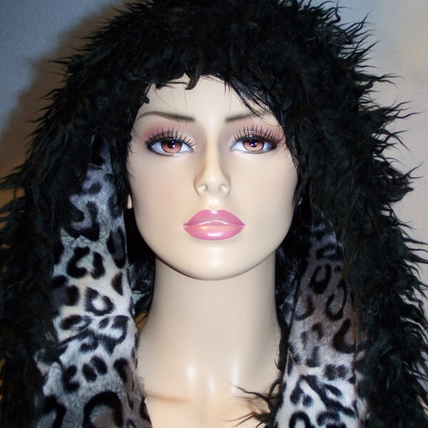 Black and Cheetah Hoodie Hat