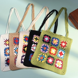 Tote bag, Crochet Granny square bag, handmade shoulder bag, ,Handmade Crochet Tote Bag,Cute Gift
